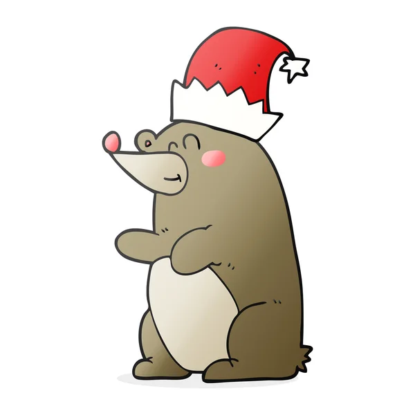 Cartoon-Bär mit Weihnachtsmütze — Stockvektor