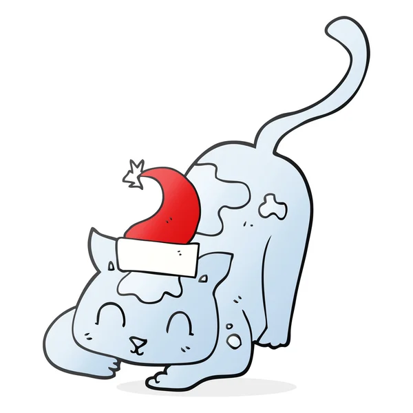 Cartoon cat wearing christmas hat — Stock Vector