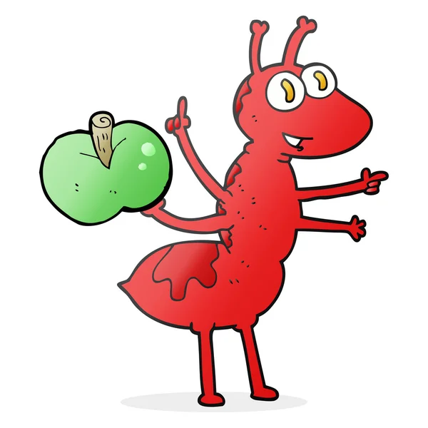 Formica del fumetto con mela — Vettoriale Stock