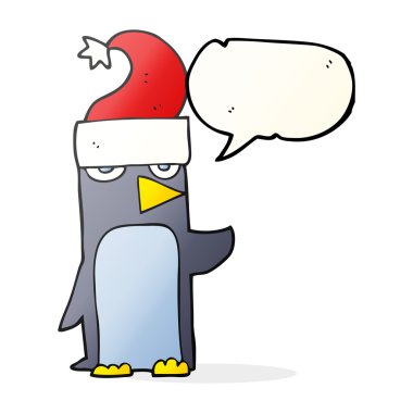 konuşma kabarcık karikatür penguen Noel şapkalı