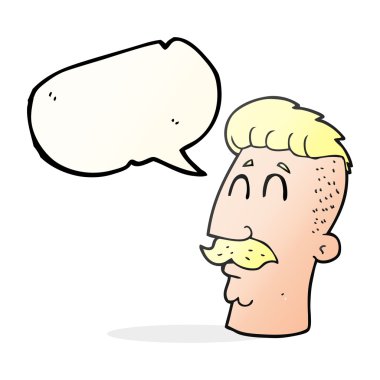 hipster saçlı konuşma kabarcık karikatür adam kesmek