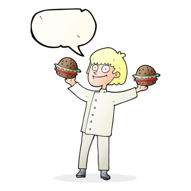 konuşma kabarcık karikatür Şef hamburger ile