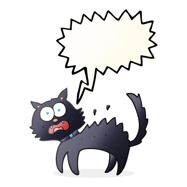 Voz burbuja dibujos animados asustado negro gato — Vector de stock