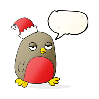 konuşma balonu karikatür Noel robin giyen Noel Baba şapkası