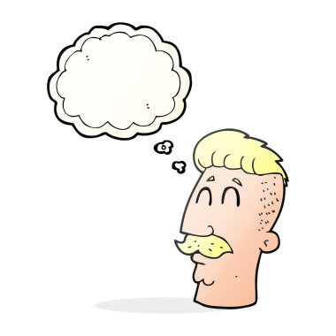 düşünce kabarcık karikatür adam hipster saç kesim ile