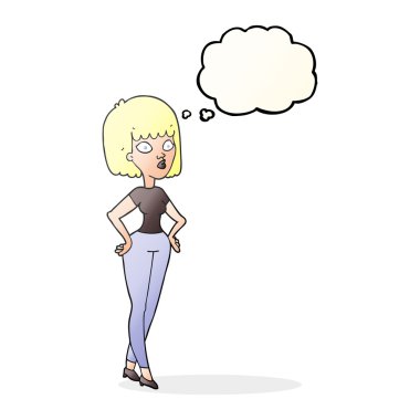 düşünce kabarcık karikatür kadınla kalçalarına eller