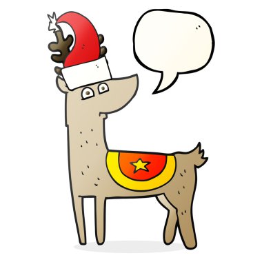 Noel şapka konuşma kabarcık karikatür Ren geyiği