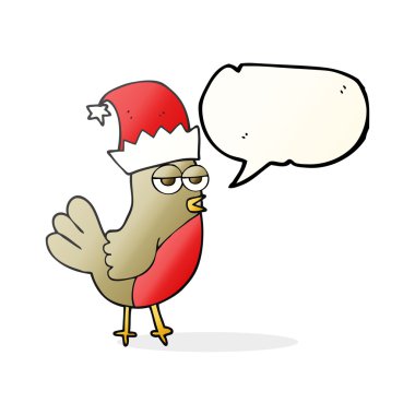 konuşma kabarcık karikatür robin Noel şapka içinde