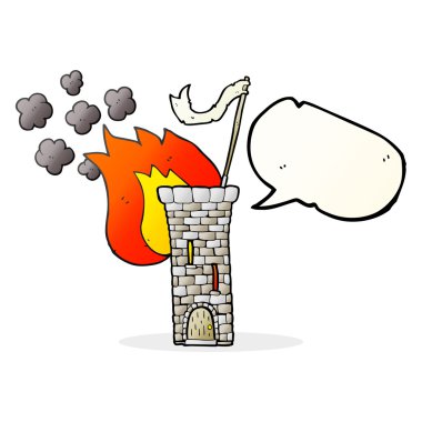 beyaz bayrak sallayarak konuşma kabarcık karikatür eski kale kule