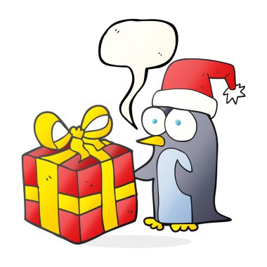 konuşma balonu hediye olan Noel penguen karikatür