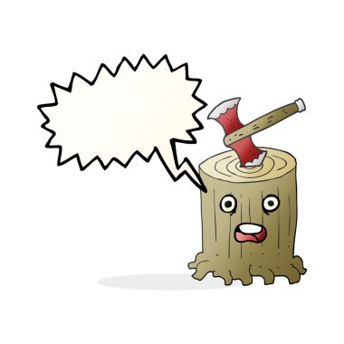 konuşma kabarcık karikatür ağaç kütüğü ve balta