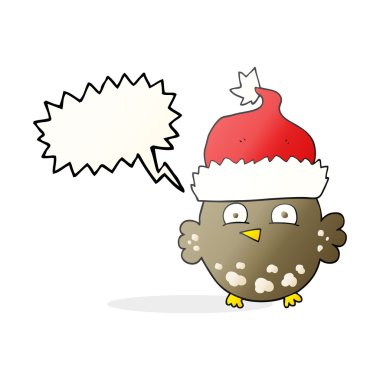 Noel şapka konuşma kabarcık karikatür baykuş