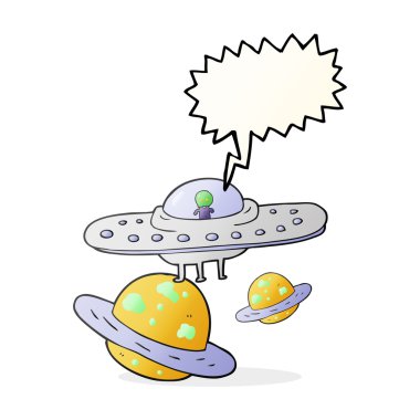 konuşma kabarcık karikatür uçan daire uzayda