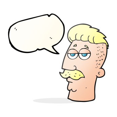 hipster saçlı konuşma kabarcık karikatür adam kesmek