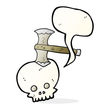 konuşma kabarcık karikatür balta kafatası içinde