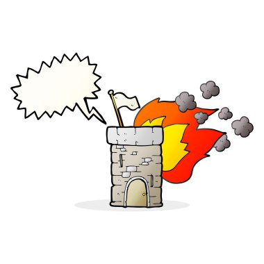 konuşma balonu karikatür yanan kale kule