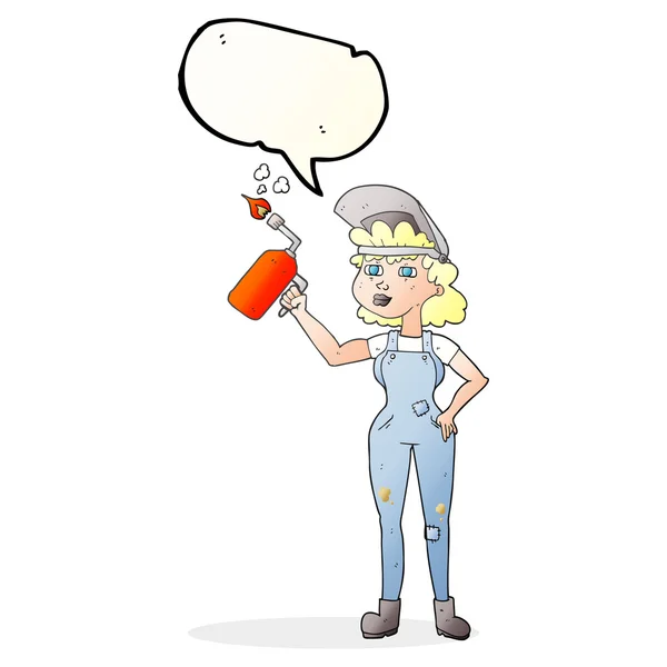 Speech bubble cartoon woman welding — Stock Vector