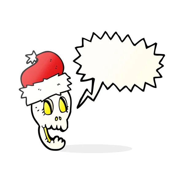 Discurso burbuja de dibujos animados sombrero de Navidad en el cráneo — Vector de stock