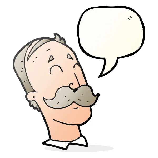 Habla burbuja dibujos animados envejecimiento hombre con bigote — Vector de stock