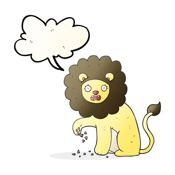 Discorso bolla cartone animato leone con spina in piedi — Vettoriale Stock