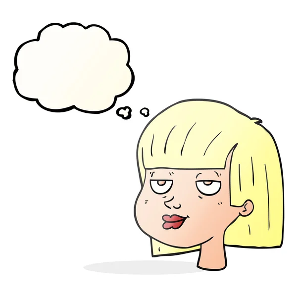 Pensée bulle dessin animé visage féminin — Image vectorielle