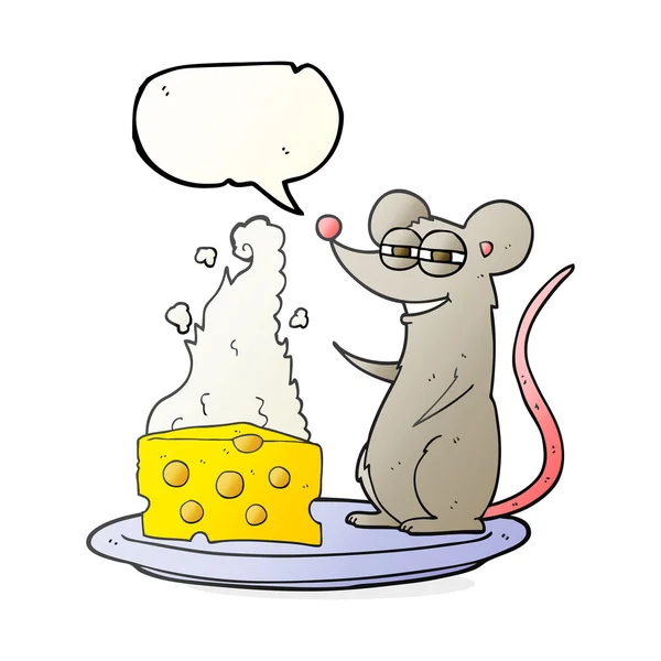 Discorso bolla cartone animato mouse con formaggio — Vettoriale Stock