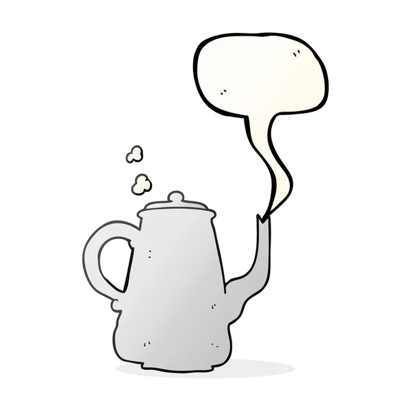 Voz burbuja dibujos animados humeante cafetera — Vector de stock
