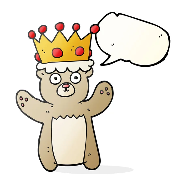 Speech bubble cartoon teddy bear wearing crown — Stock Vector