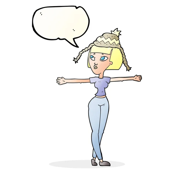 Speech bubble cartoon woman wearing hat — Stock Vector