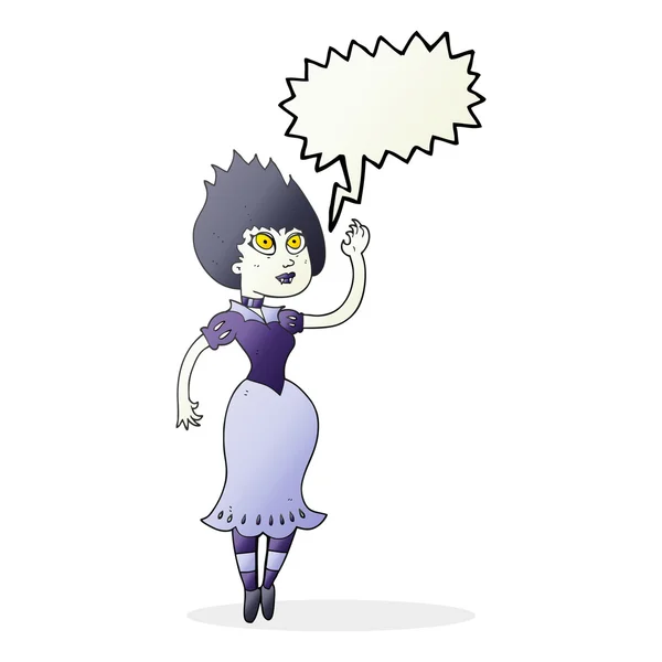 挥舞的演讲泡沫卡通吸血鬼女孩 — 图库矢量图片