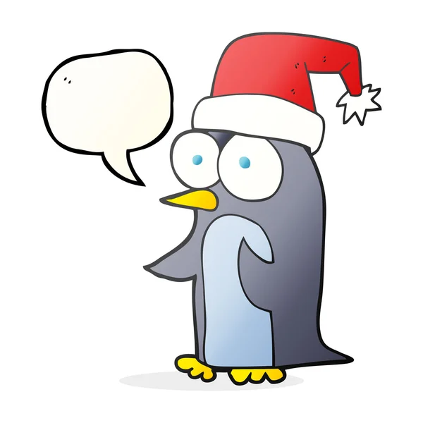 Discorso bolla cartoni animati pinguino di Natale — Vettoriale Stock
