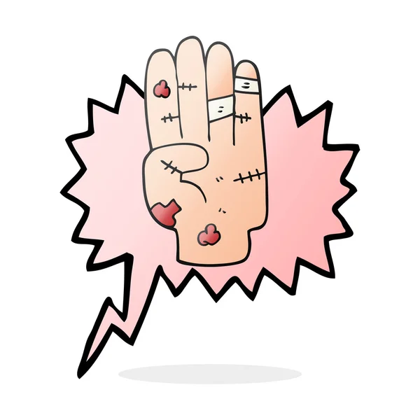 Sprechblase Karikatur verletzte Hand — Stockvektor