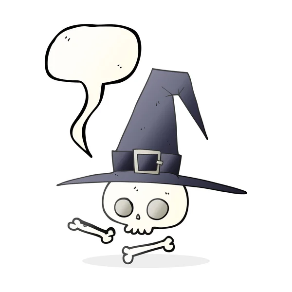 Speech bubble cartoon witch hat with skull — Stock Vector