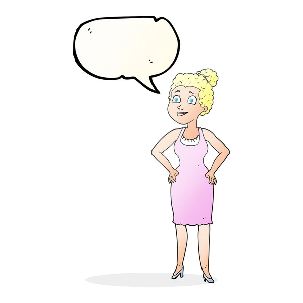 Sprechblase Cartoon Frau trägt Kleid — Stockvektor