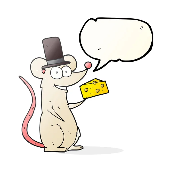 Voz ratón de dibujos animados burbuja con queso — Vector de stock