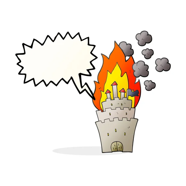 Discours bulle dessin animé brûlant château — Image vectorielle