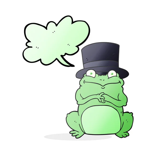 Speech bubble cartoon frog in top hat — Stock Vector
