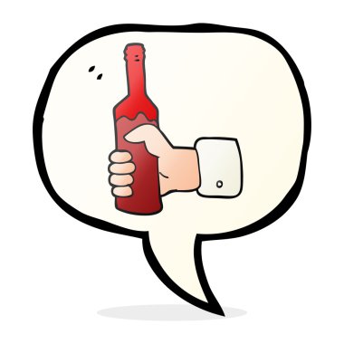 konuşma kabarcık karikatür el holding şişe şarap