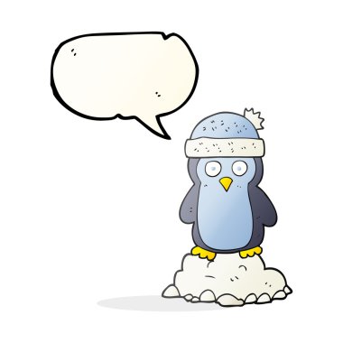 konuşma kabarcık karikatür penguen şapka