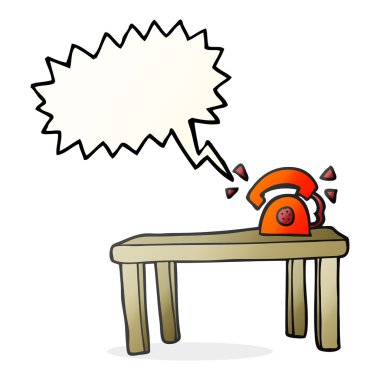 Masanın üzerinde zil konuşma kabarcık karikatür telefon