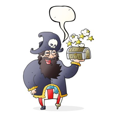 konuşma kabarcık karikatür korsan Kaptan ile hazine sandığı