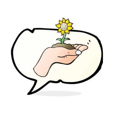 ellerimde büyüyen konuşma kabarcık karikatür çiçek