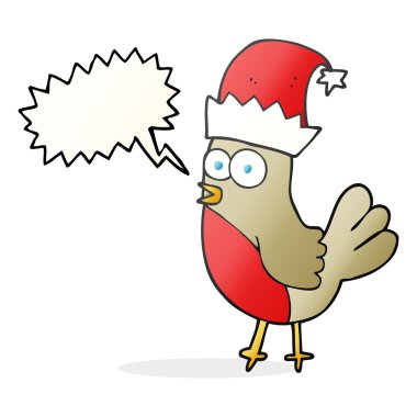 konuşma kabarcık karikatür robin Noel şapka içinde