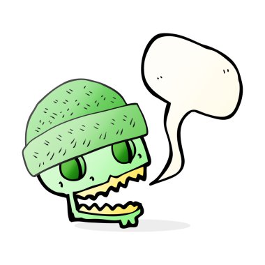 konuşma kabarcık karikatür kafatası şapkalı