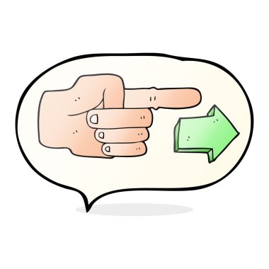 konuşma balonu karikatür oku ile işaret eden bir ele