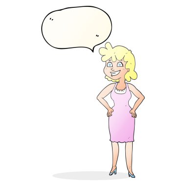 konuşma kabarcık karikatür mutlu kadın elbise