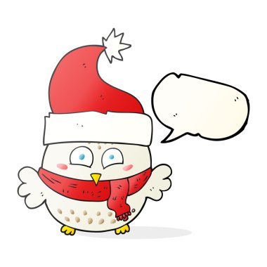 Noel şapka konuşma kabarcık karikatür baykuş