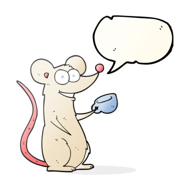 konuşma kabarcık karikatür fare ile çay