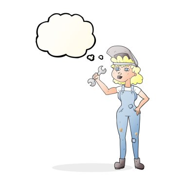 somun anahtarı ile kabarcık karikatür kadın sanıyordum