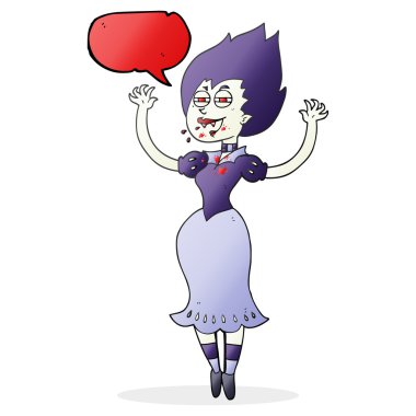 Kanlı ağzı konuşma kabarcık karikatür vampir kız